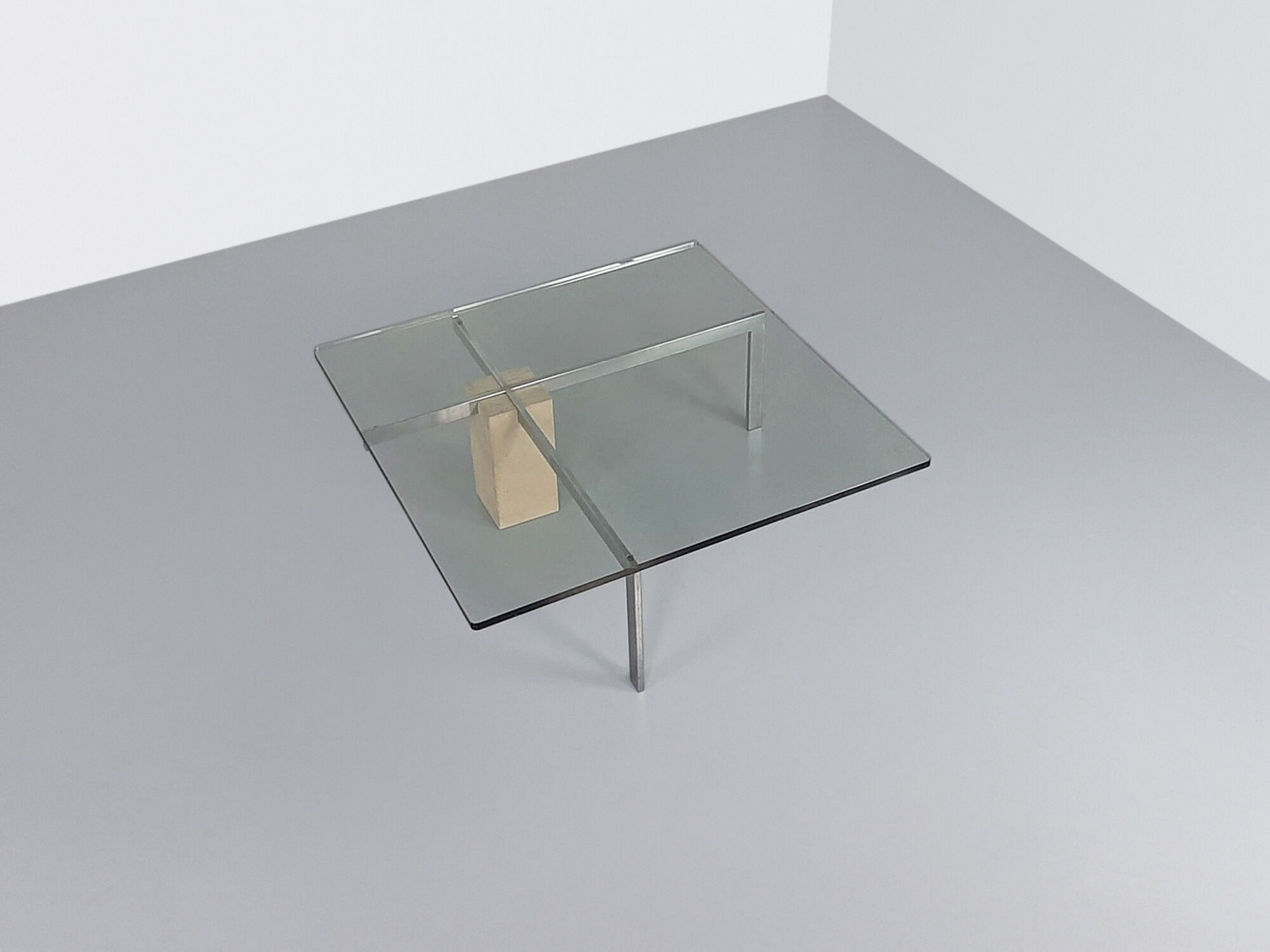 KW-1 glass and travertine coffee table by Hank Kwint for Metaform 1980s