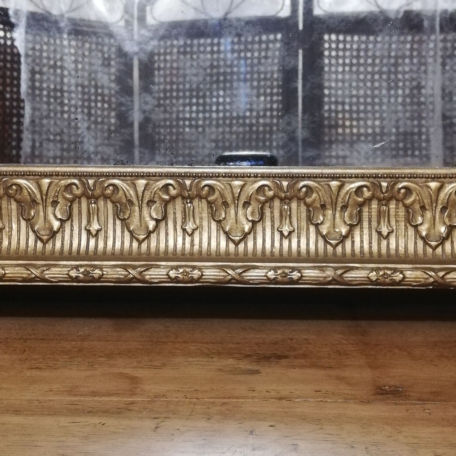 Mirror with pediment rocaille in gilded wood and stucco Louis XV style