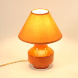 Lampe de table en céramique orange avec empreintes géométriques, années 1970.