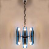 1970s Gorgeous Blue and Smoked Glass Pendant Lamp by Veca. Made in Italy