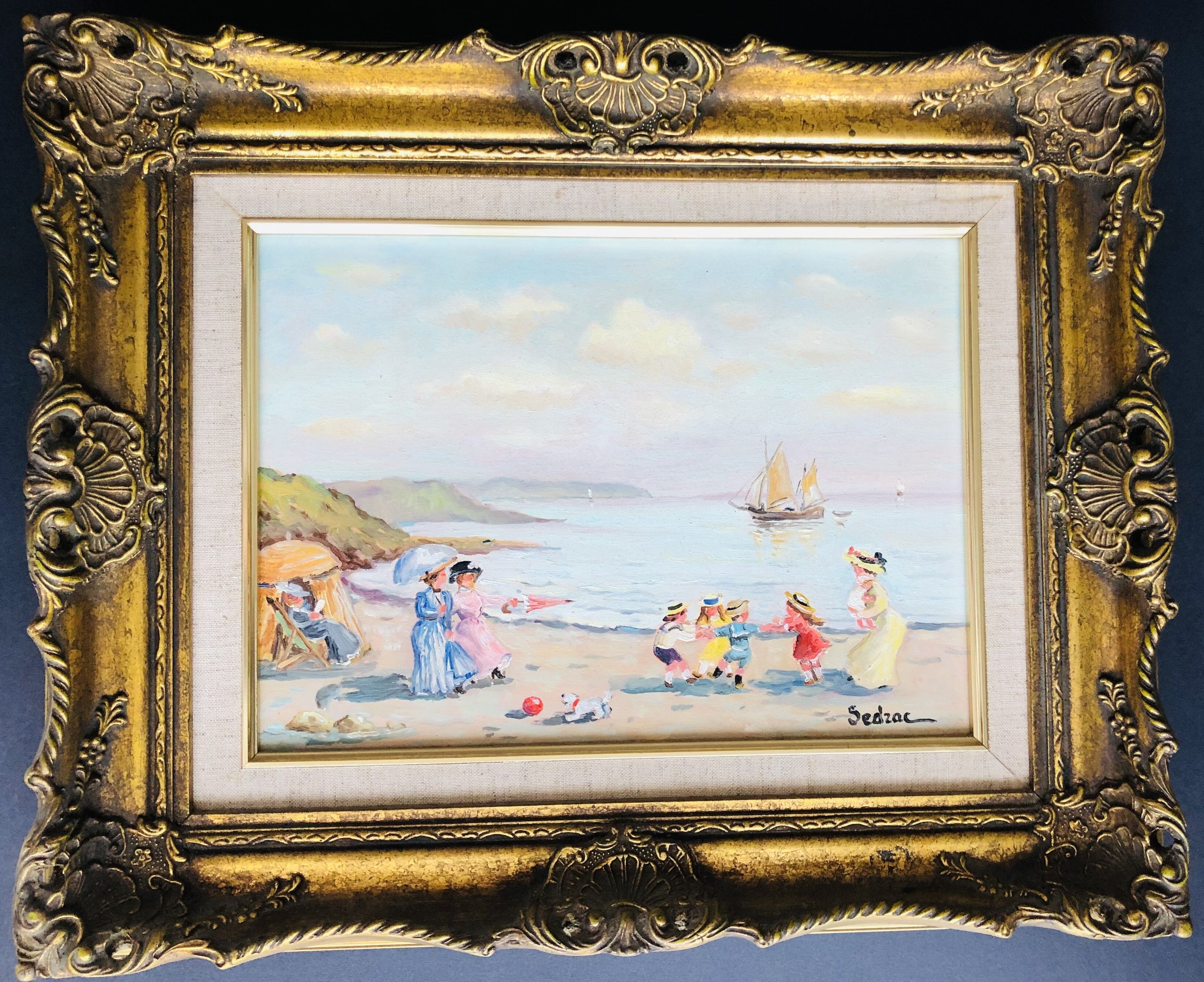 Table: Oil on canvas - lively beach landscape