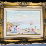 Table: Oil on canvas - lively beach landscape