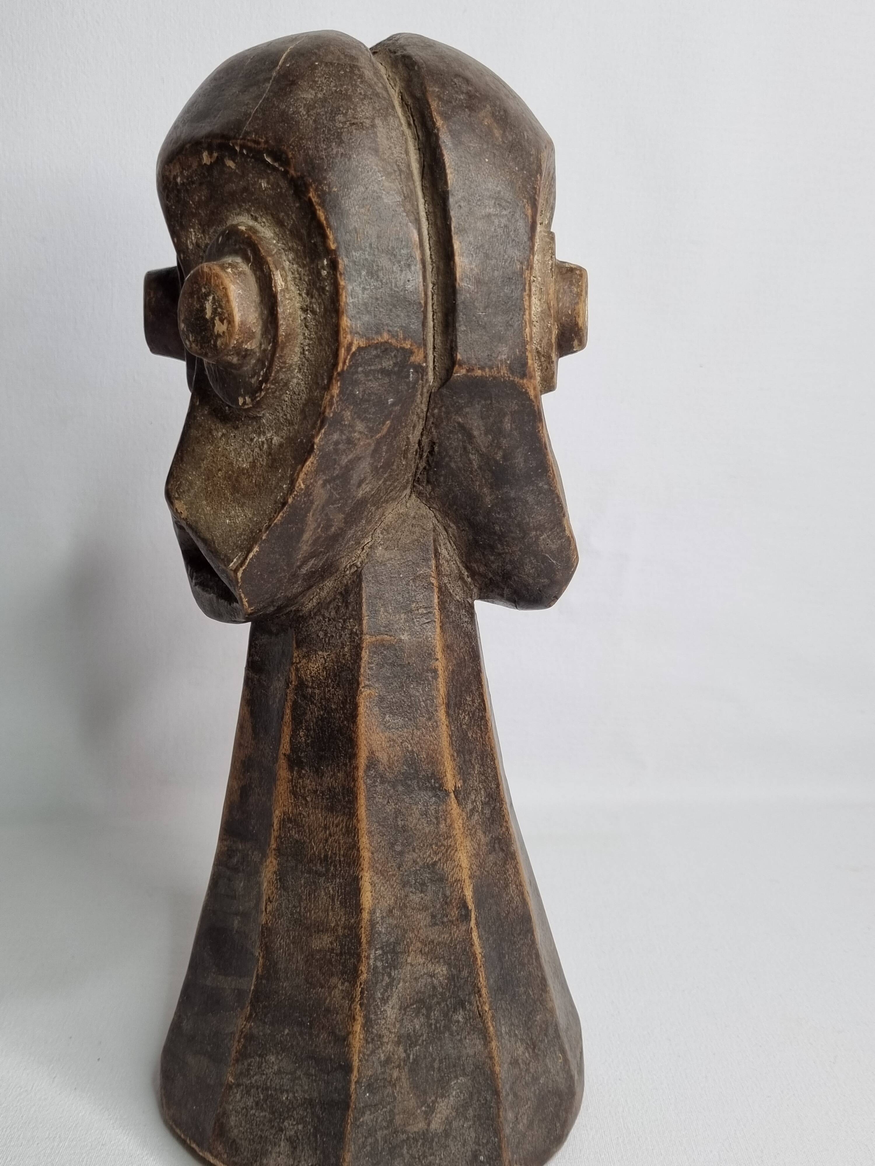 Tribal wooden sculpture, African ritual art, Kalunga Bembe head, 31 cm