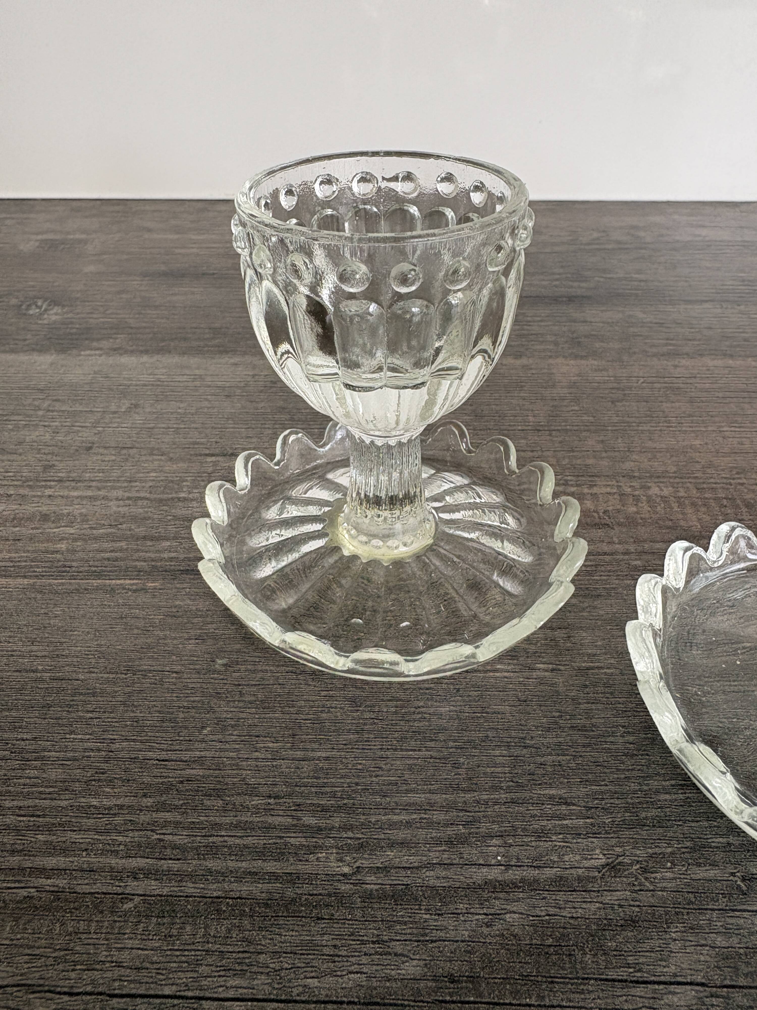 Set of 3 Vintage Glass Egg Cups in Diamond Point Style