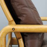 Paire de fauteuils en chêne et cuir L. Olsen & Søn des années 1970, Danemark