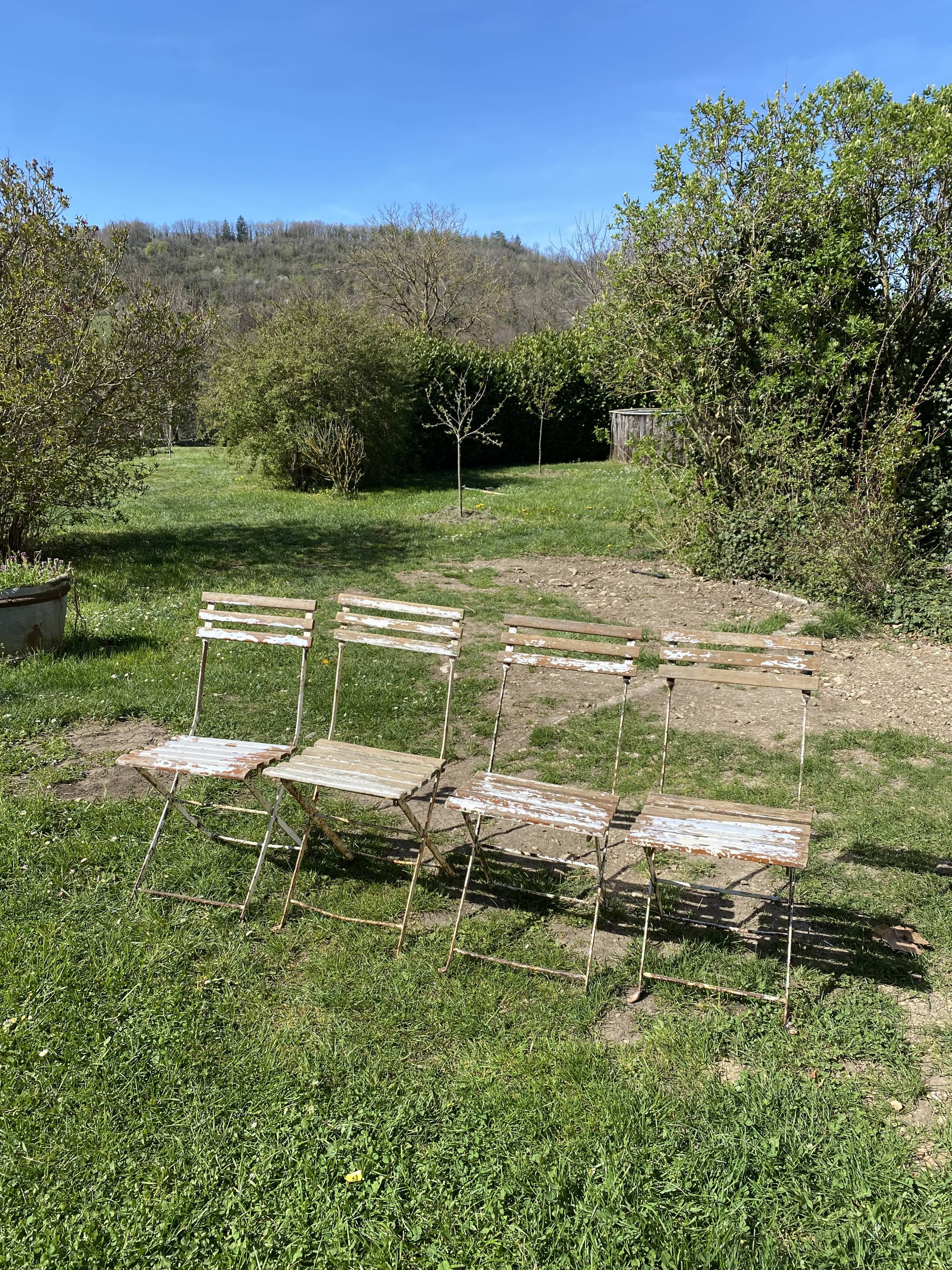 Set of 4 folding garden chairs in wood and metal