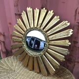 Sun mirror, witch's eye, in gilded wood circa 1960-70