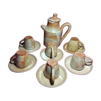 Set of 6 cups and under cups and teapot vered terracotta coffee