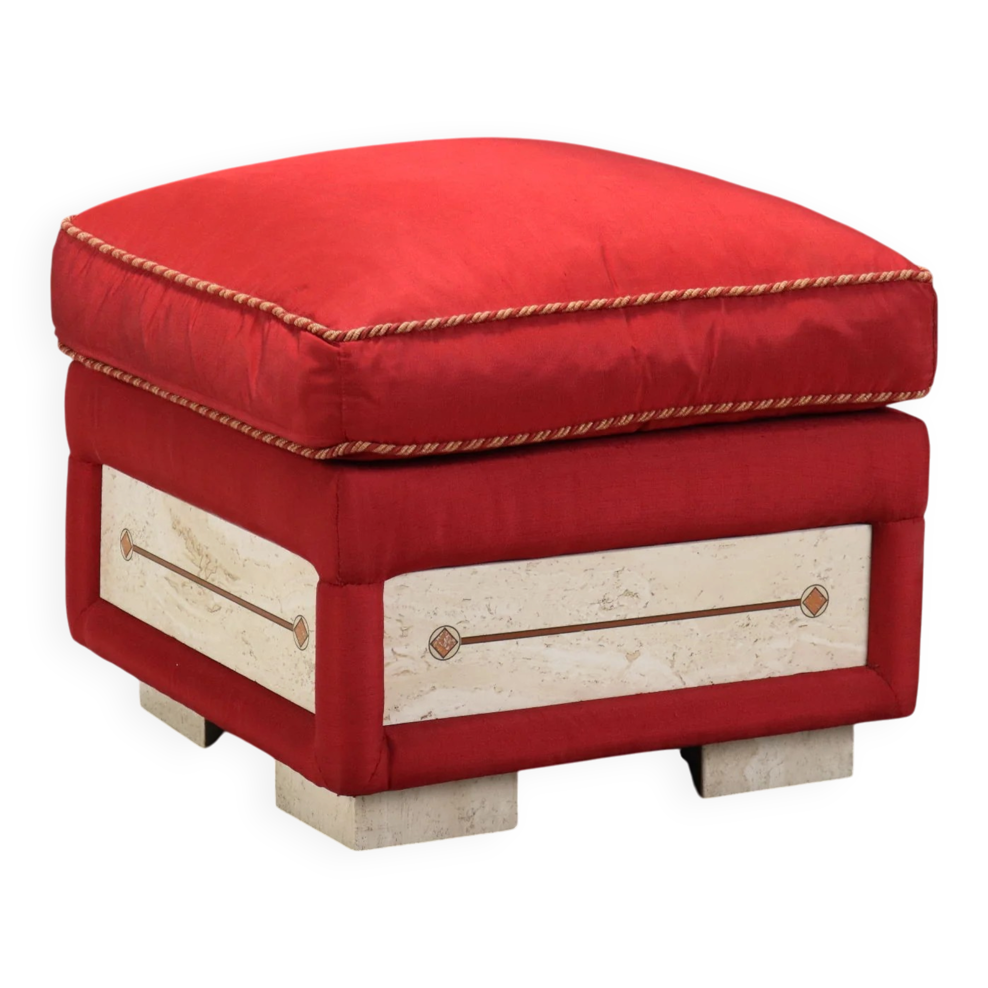 Vintage pouf in fabric and faux marble, Italy, 1950s-1960s.