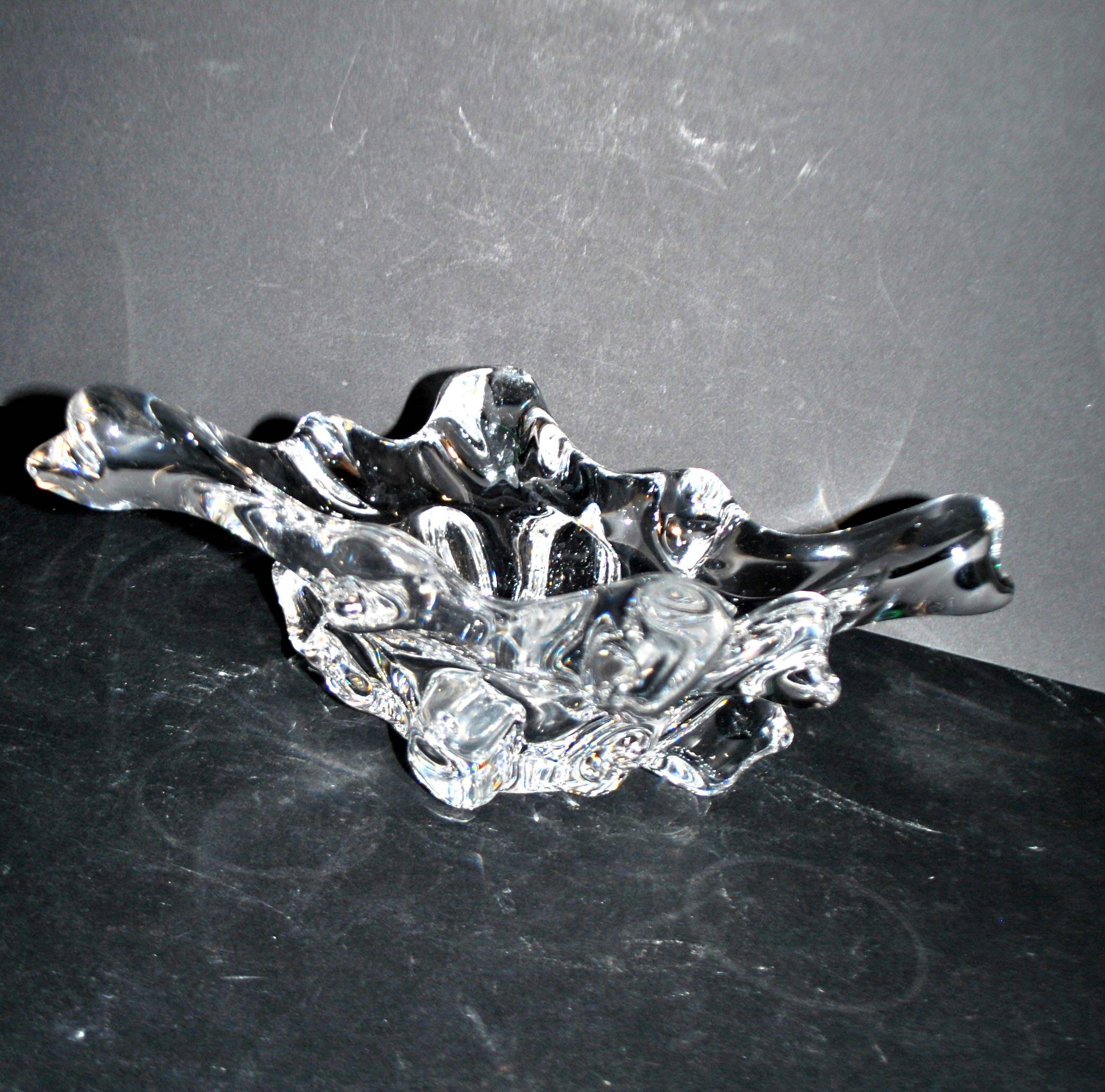 1960 design empty pocket coupe in free-form moulded crystal by Daum