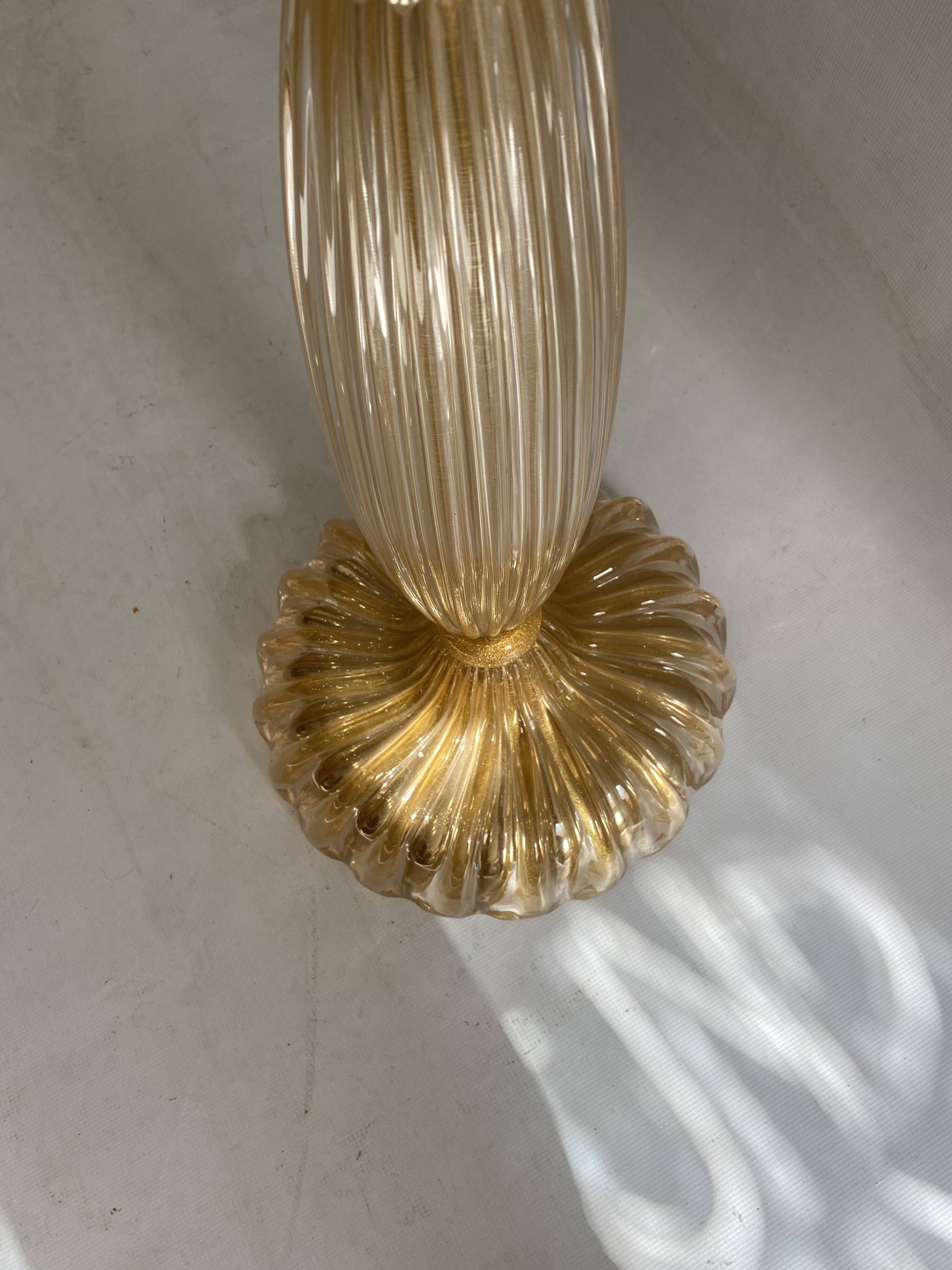 Signed Archimede Seguso Murano Glass Floor Lamp Gold Italian Art Deco 1980s