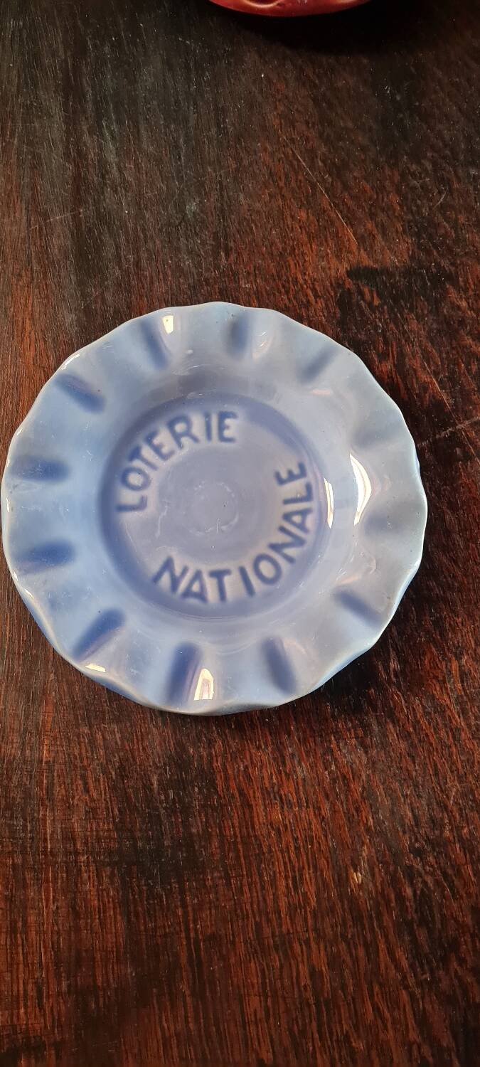 National lottery ashtray blue