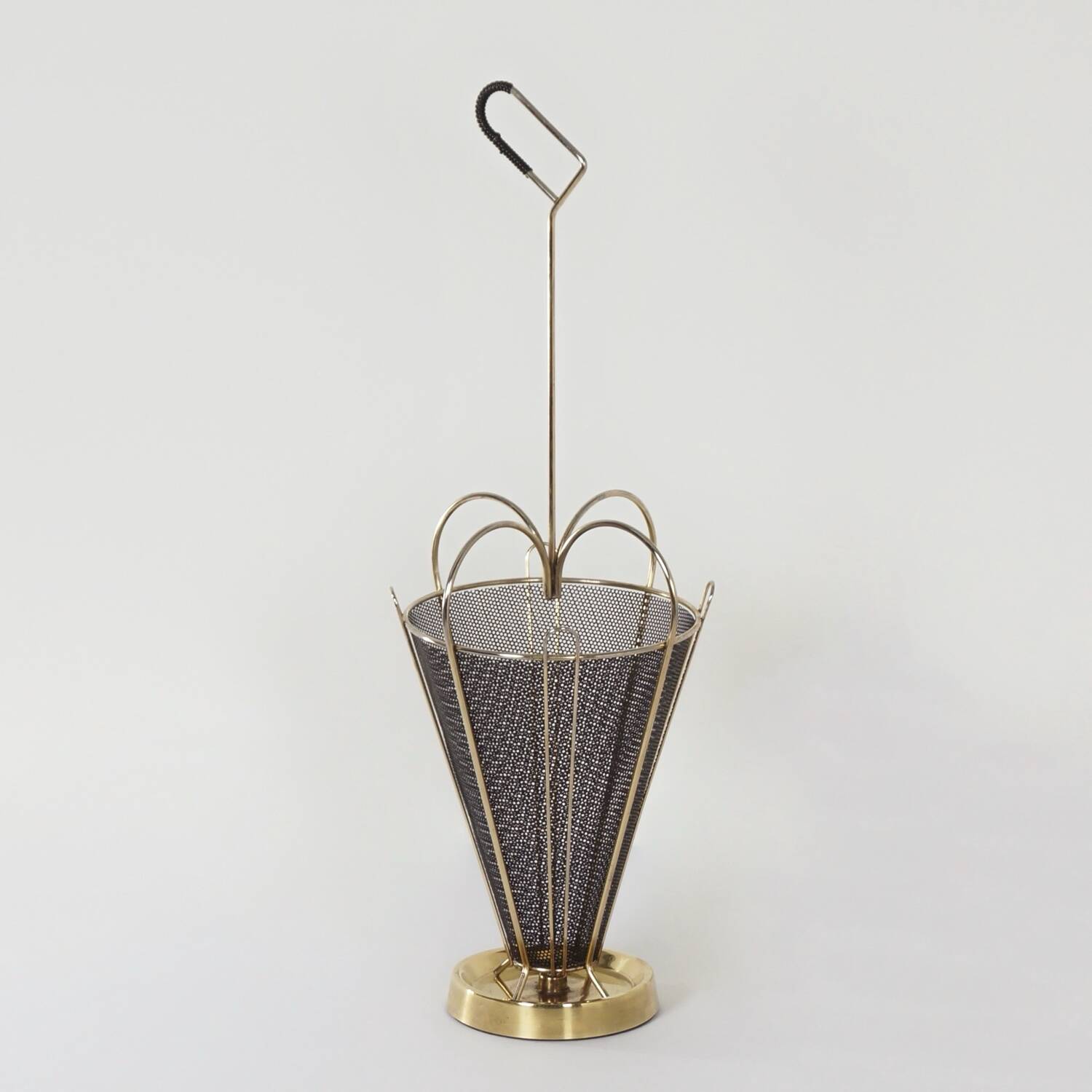 Mid-century umbrella stand of brass and perforated metal, 1950s