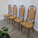 Set of 4 Vintage Bentwood Cane Dining Chair, Thonet Style, 1970s Yugoslavia