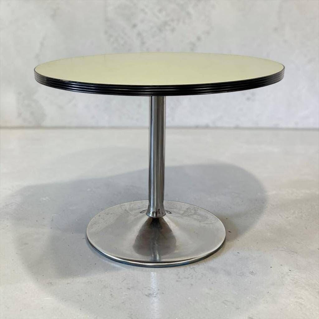 Table basse/table d'appoint ronde vintage vert menthe avec piètement chromé