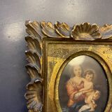 Old painting religious image carved wooden frame