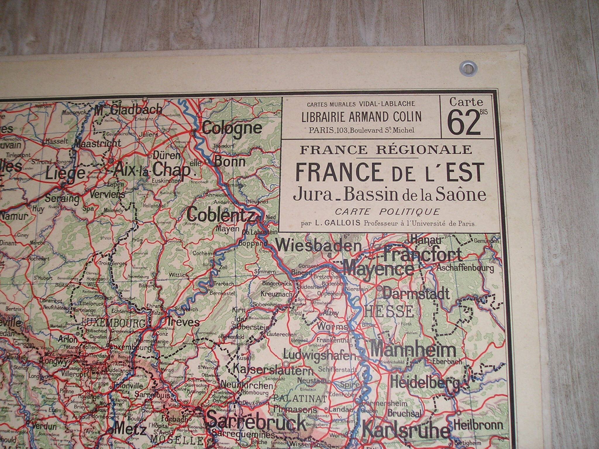 Vidal Wall School Map No.62 Eastern France Jura Basin de la Saone