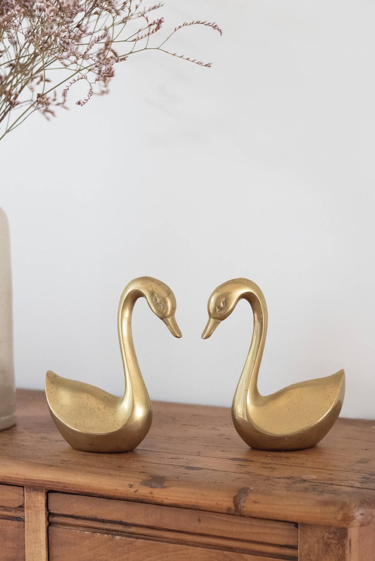 Pair of vintage brass swans