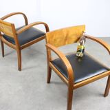 Italian Art Deco Lounge Chairs in Wood & Black Leatherette, set of 2