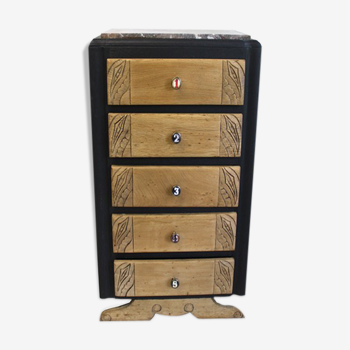 Chest of 5 drawers black figures and wood