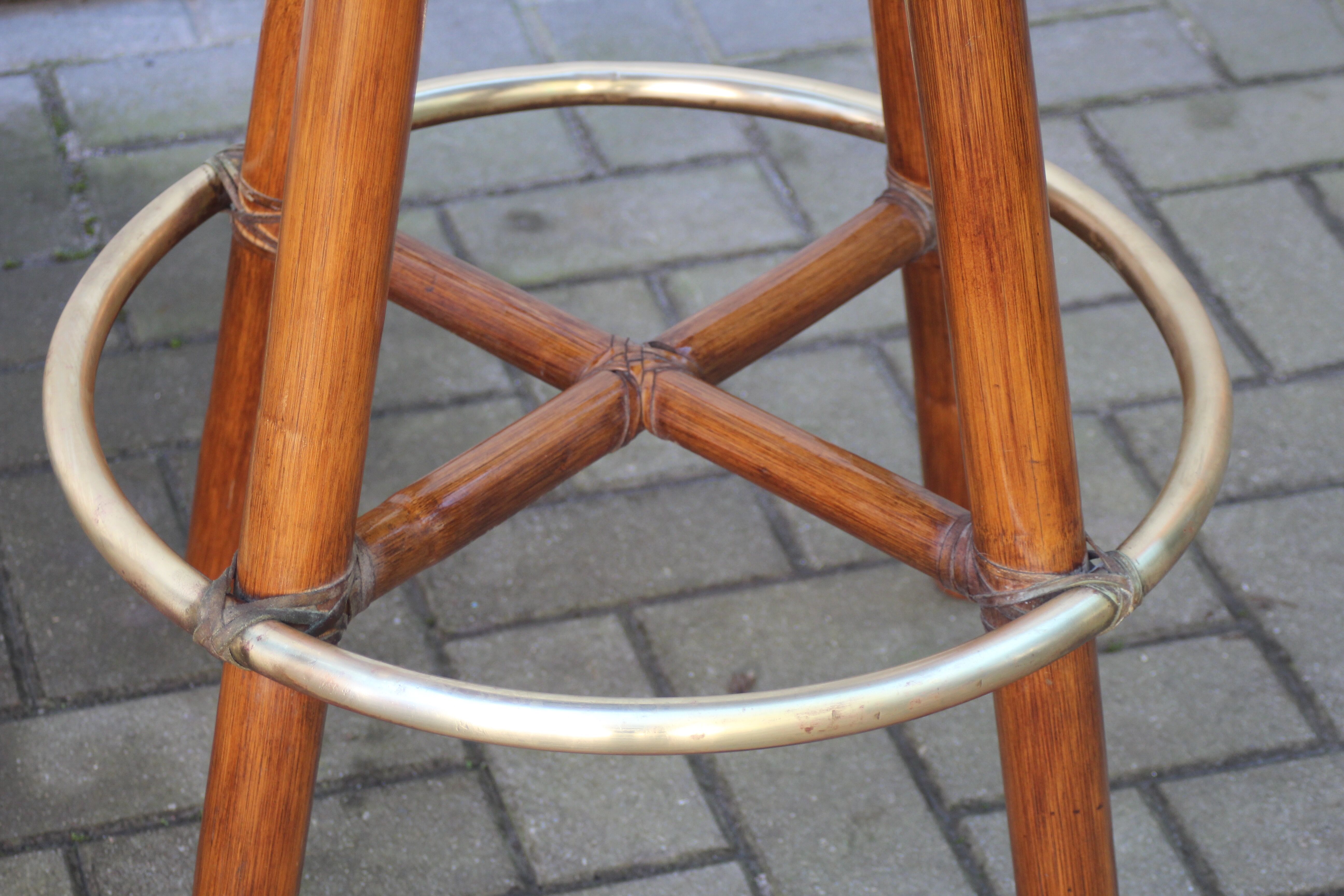 Pair of bamboo bar stools full canned colonial style 1960
