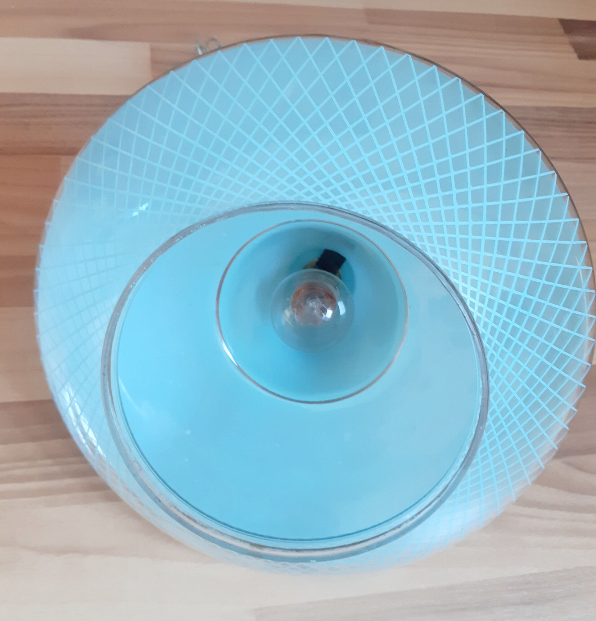 Vintage ceiling lamp suspension in glass, blue, 50s