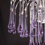 The Purple Crown, LArge Size Murano Chandelier Purple and Crystal Drops, 19