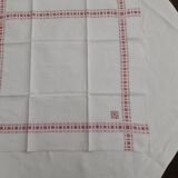 antique red and white table service "DB" tablecloth 1.55m x 2.20m and its 12 napkins