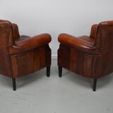 Vintage Dutch Cognac Colored Leather Club Chair, Set of 2