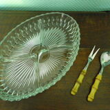Vintage serving dish with aperitif, appetizers with its 2 serving accessories, original box