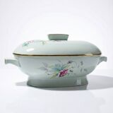 Art Deco style soup tureen with floral decoration, vintage celadon porcelain from Limoges, France.