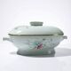 Art Deco style soup tureen with floral decoration, vintage celadon porcelain from Limoges, France.