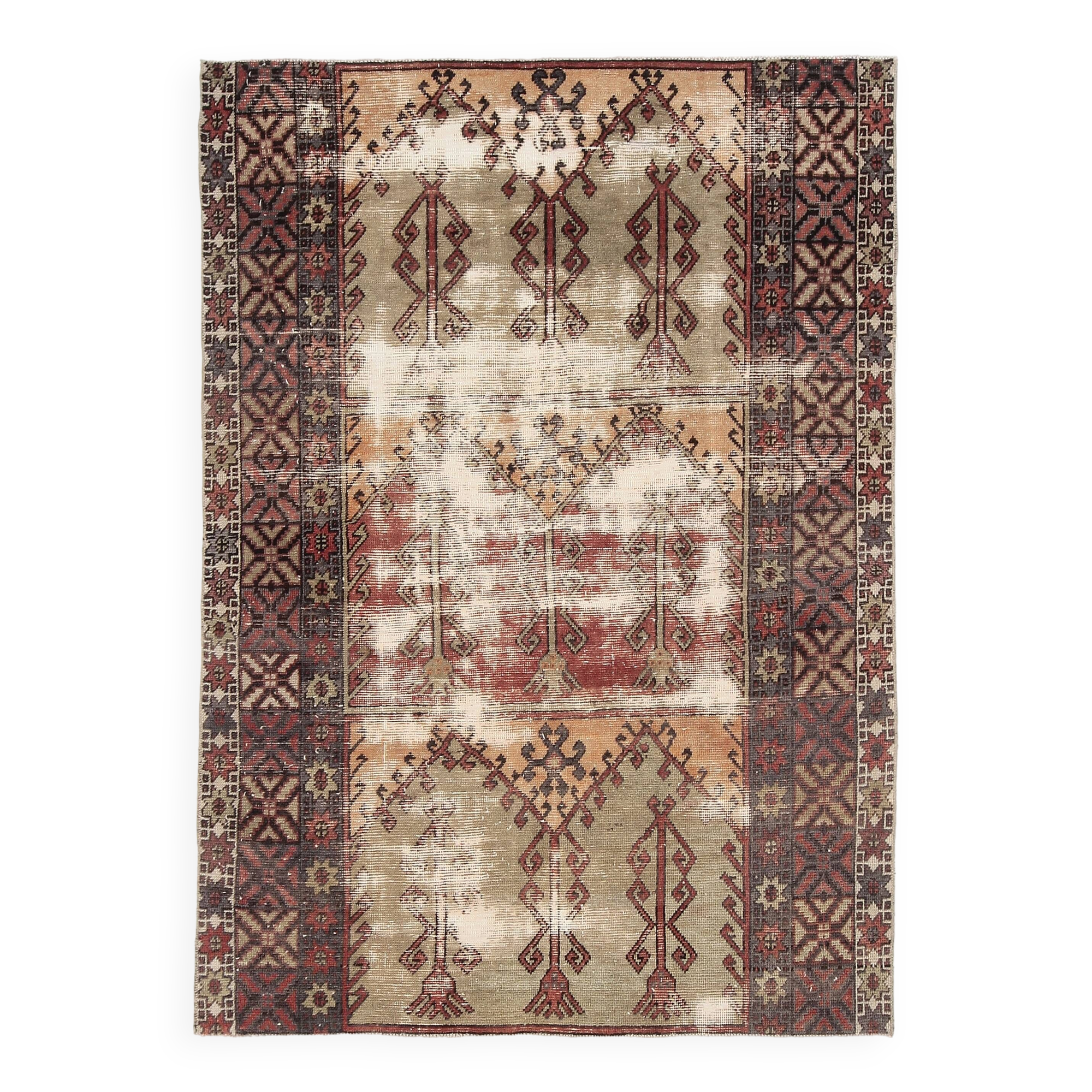 5x7 Classic Brown Red Handmade Vintage Rug, 151x214Cm SK 3054