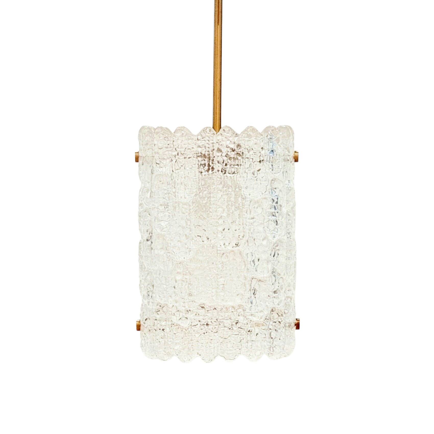 Mid-Century Scandinavian Crystal Glass & Brass Ceiling Light by C.Fagerlund