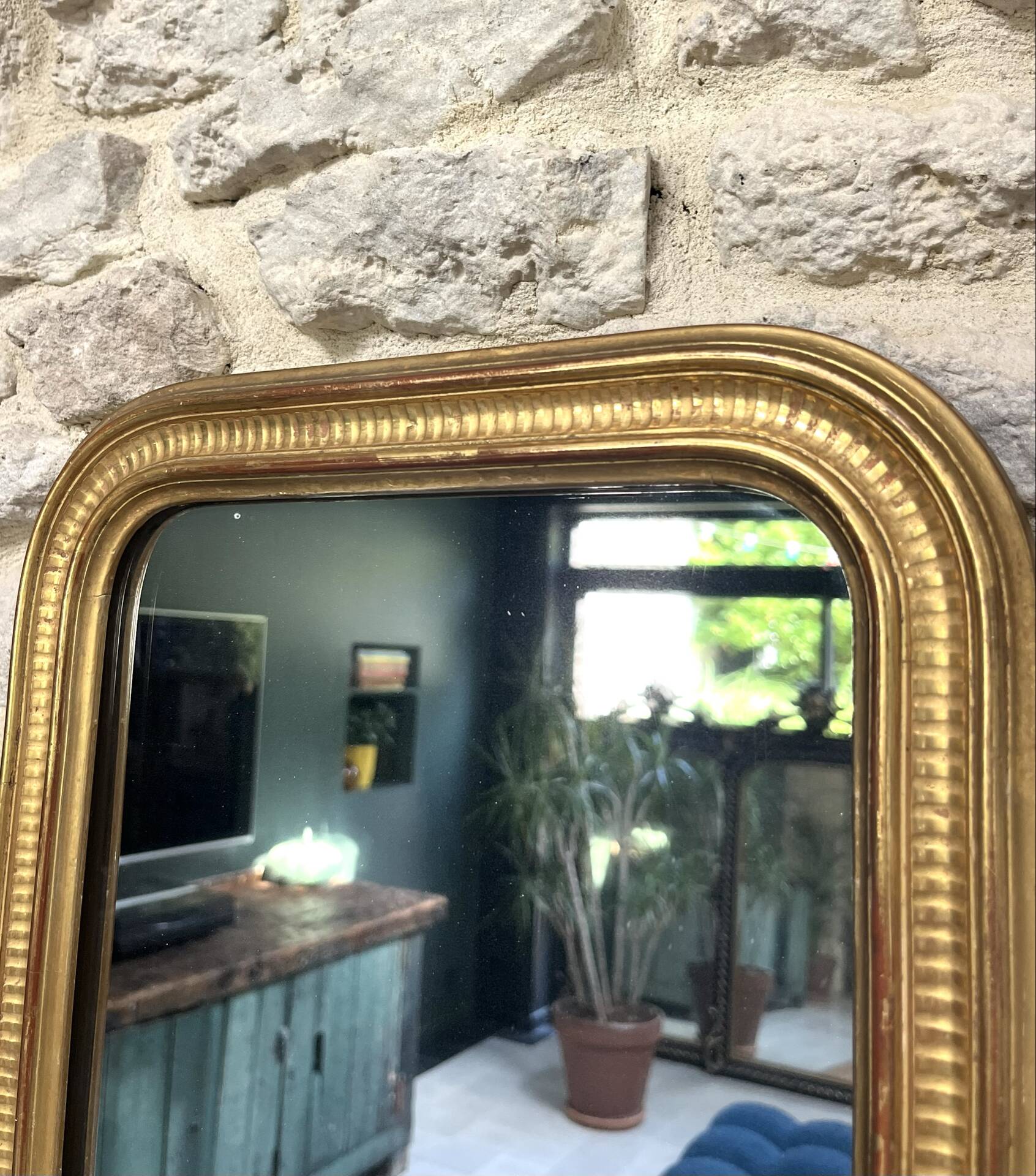 Louis-Philippe mirror gilded with gold leaf 37.5/31.5cm mercury glass