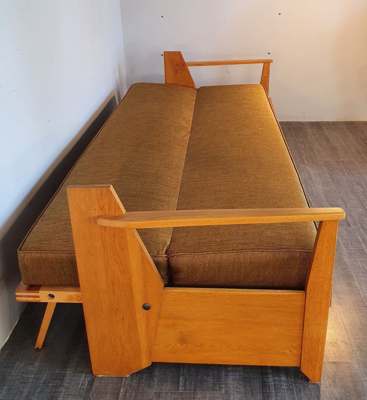 Tamara sofa bed in ash and fabric by F. Aplewicz for Lad, Polish Vintage 1950