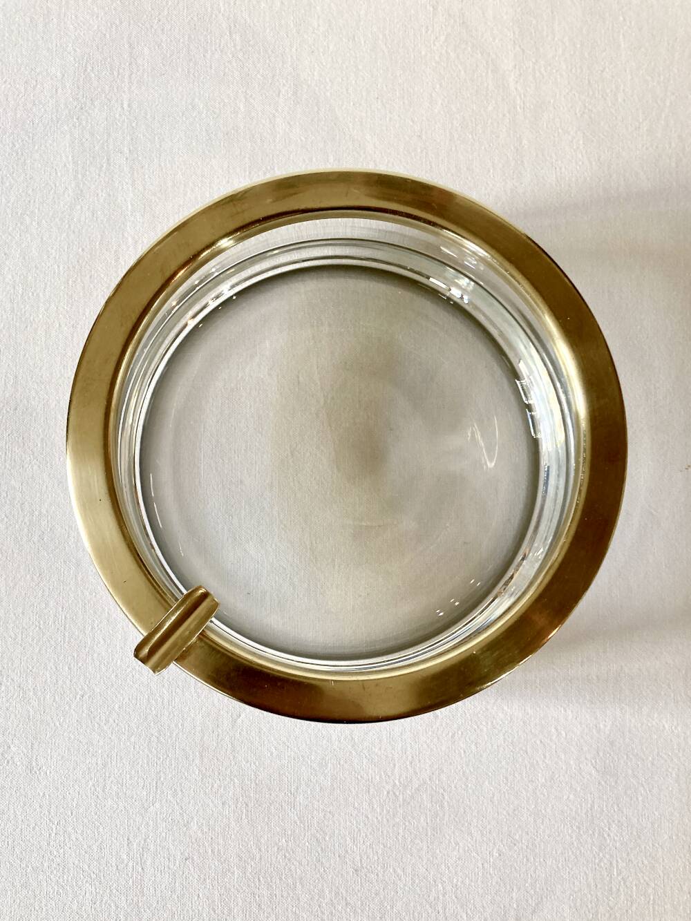 Large glass and brass ashtray