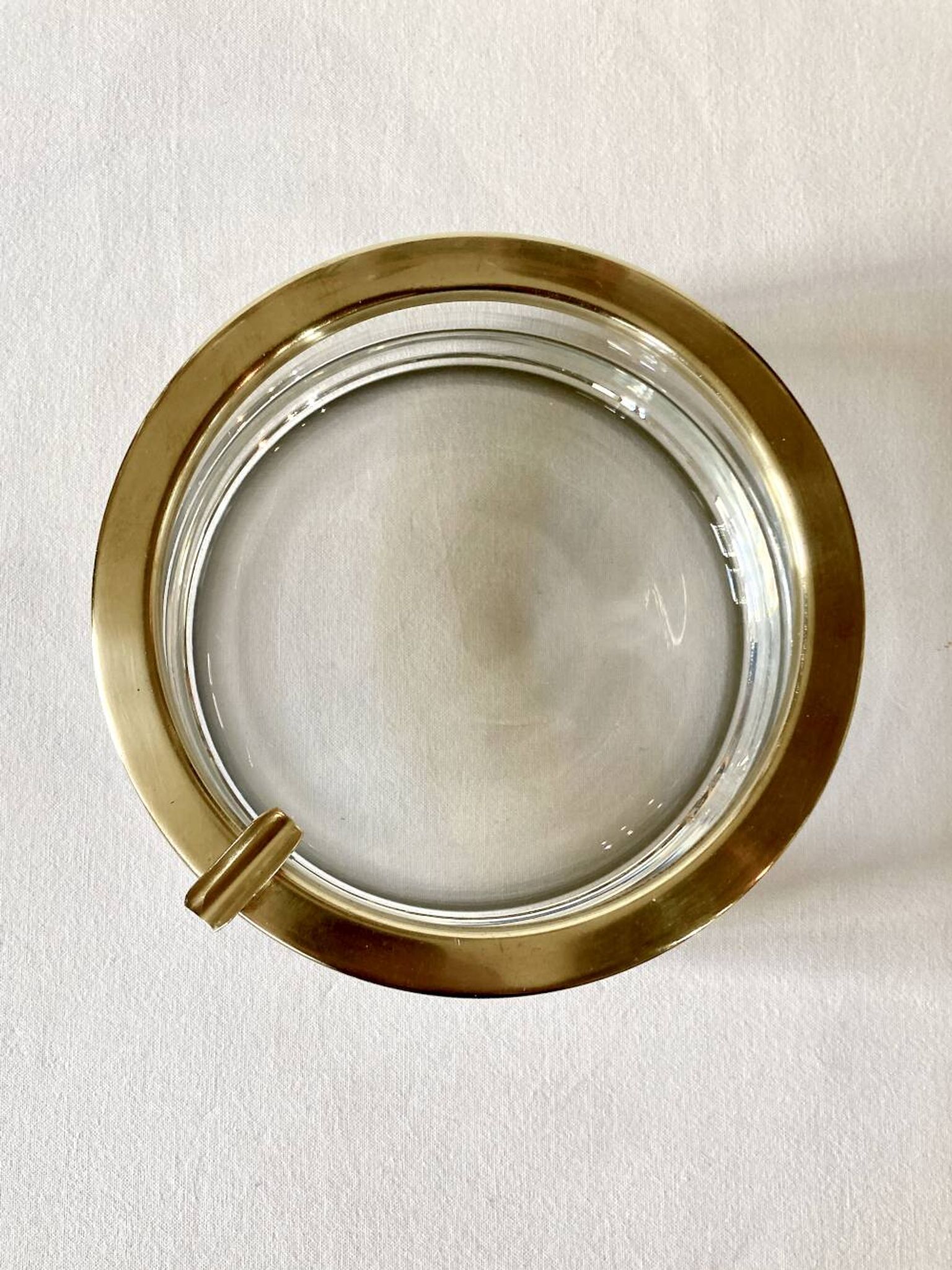 Large glass and brass ashtray