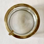 Large glass and brass ashtray