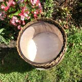 Former tripod tripod tailor in Rotin wood and retro fabric Old tripod worker Rattan