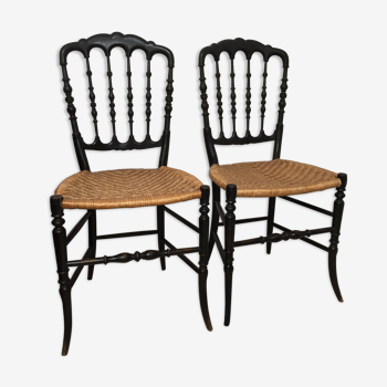 Paire chaises Napoléon lll en bois noirci, début 20ème