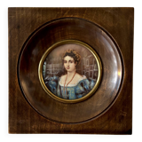 Painting, miniature of a young woman with Napoleon III frame