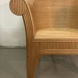 Pencil or split reed rattan arm or club chair, Vivai del Sud, 80s
