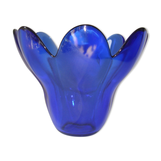 Vase corolla blue crystallerie la rochère handmade blown mouth made in france