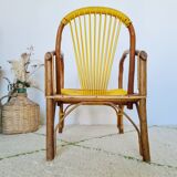 Children's chair wood and yellow scoubidou