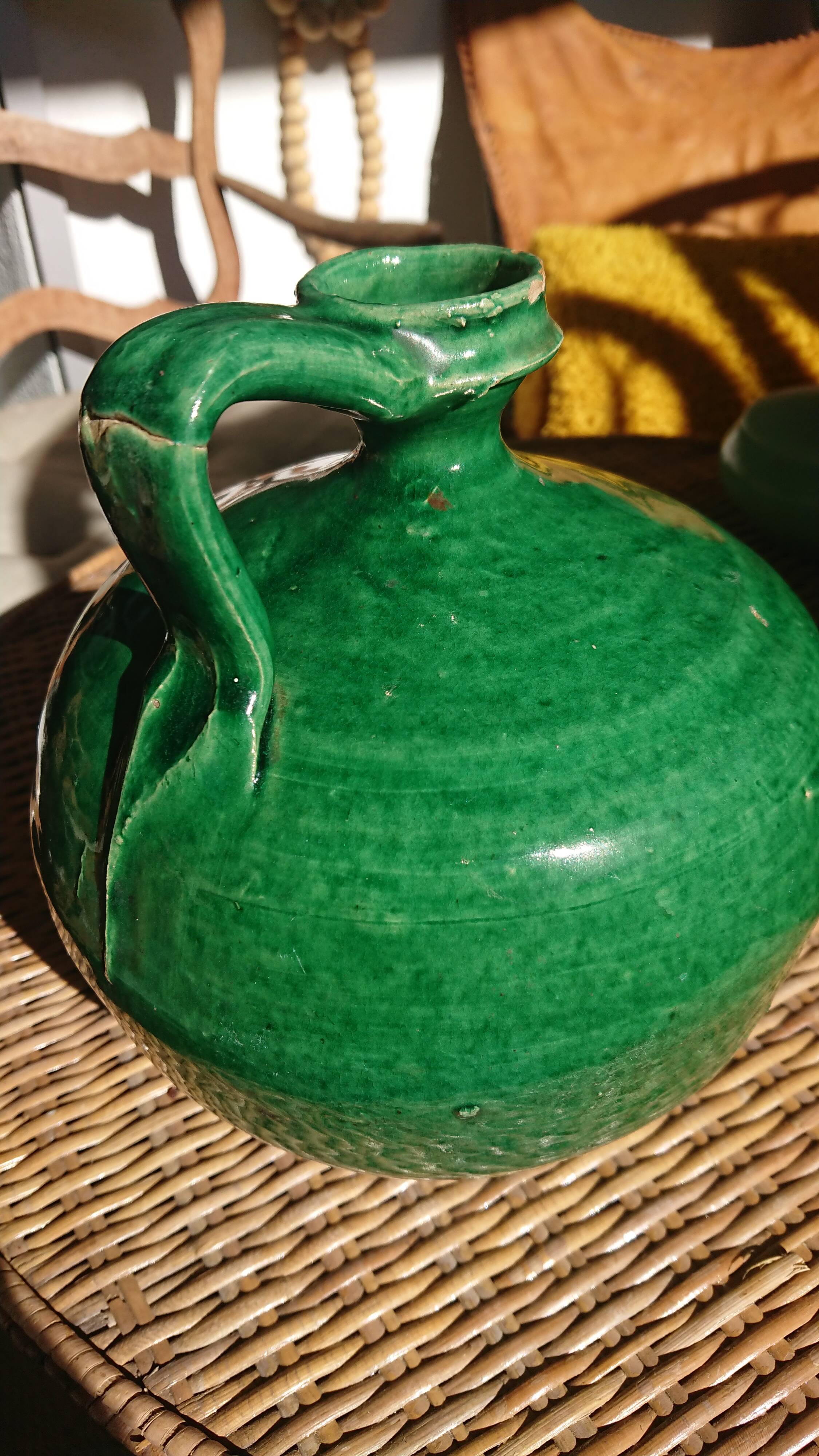 Green enamelled sandstone jug