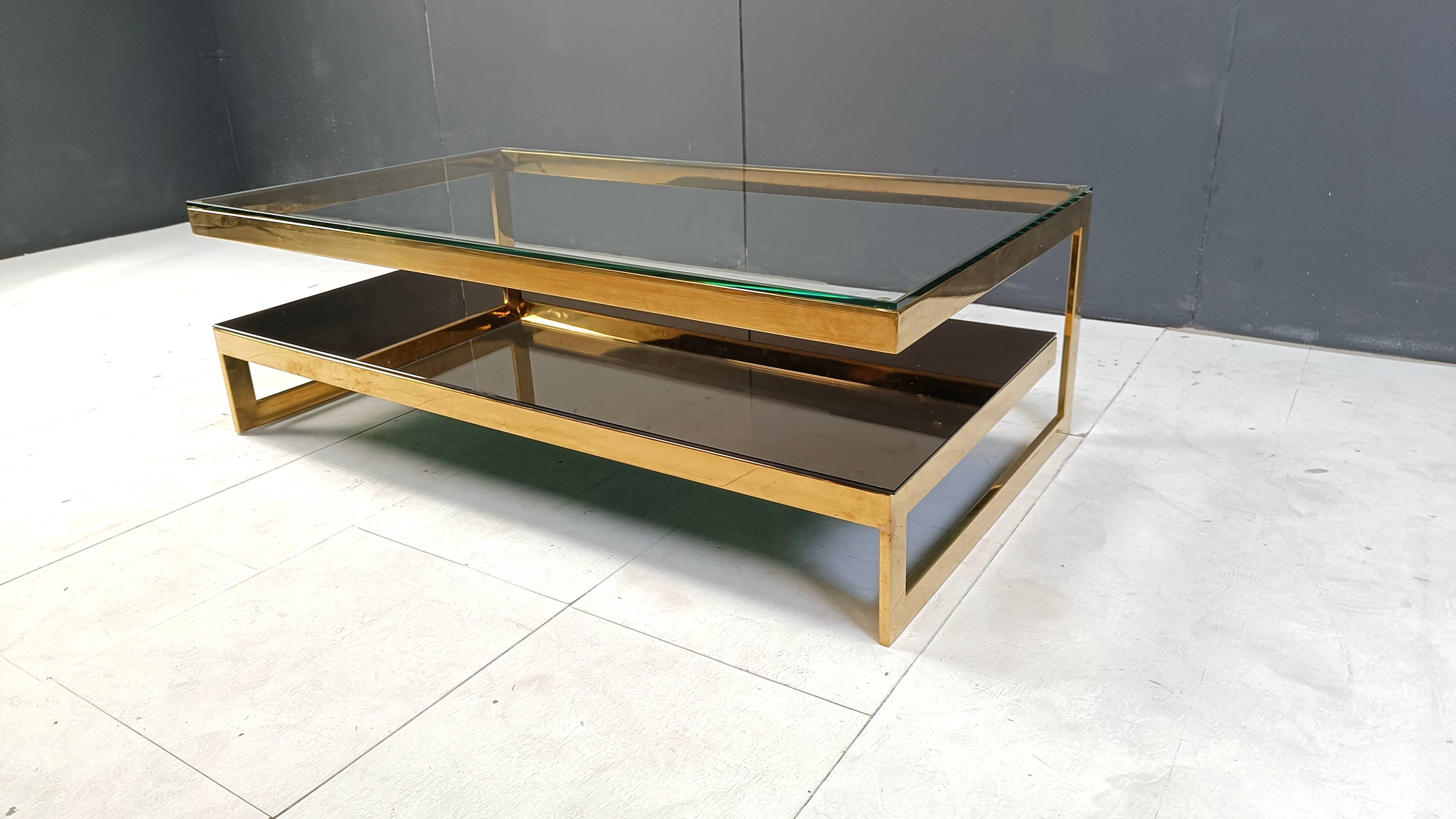 Vintage two tier belgochrom 23kt coffee table, 1970s