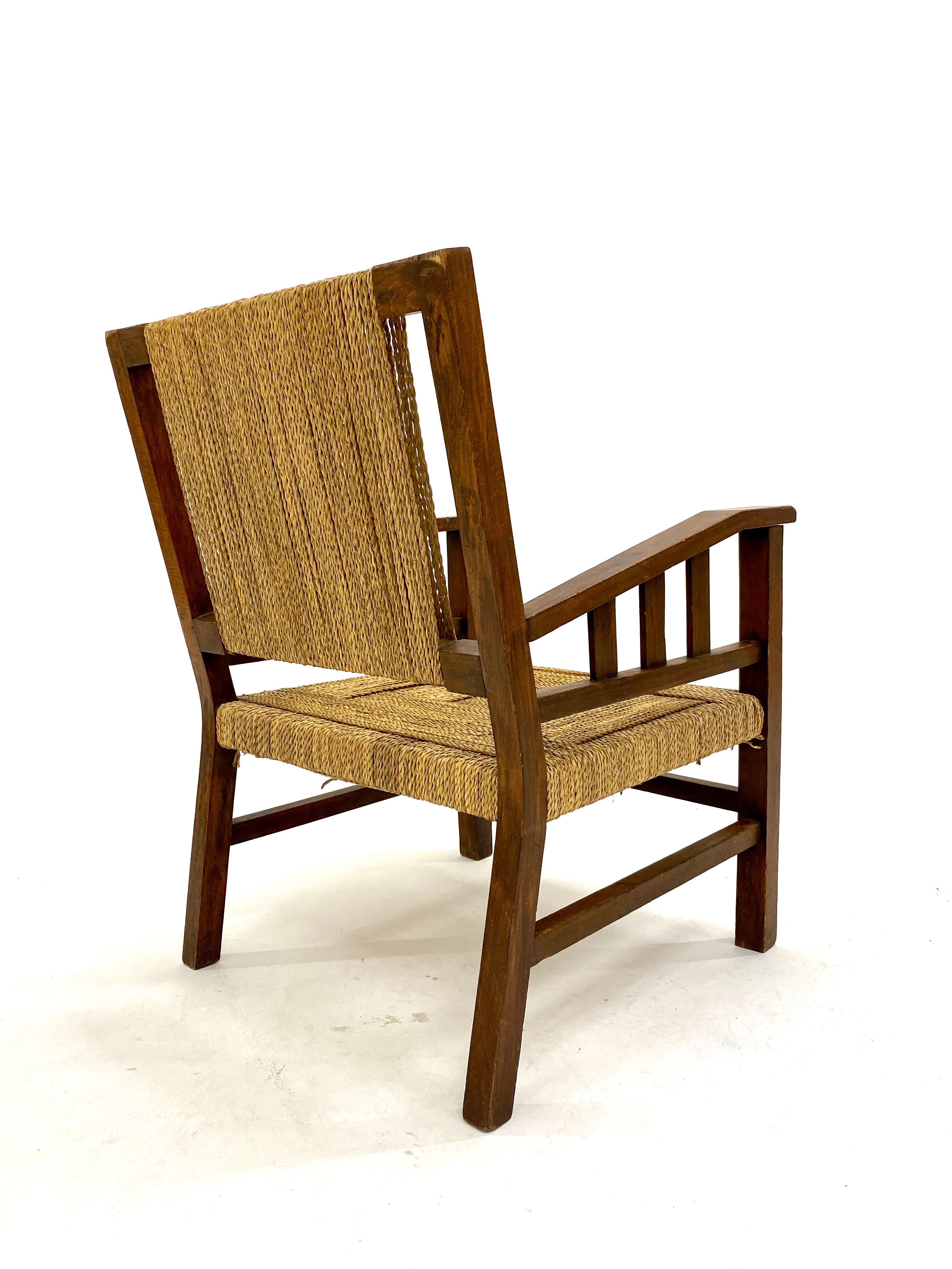 Francis Jourdain armchair in oak and rope 1930