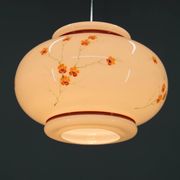 1970s Hand-Painted Milk Glass Pendant Light  Mid-Century Vintage