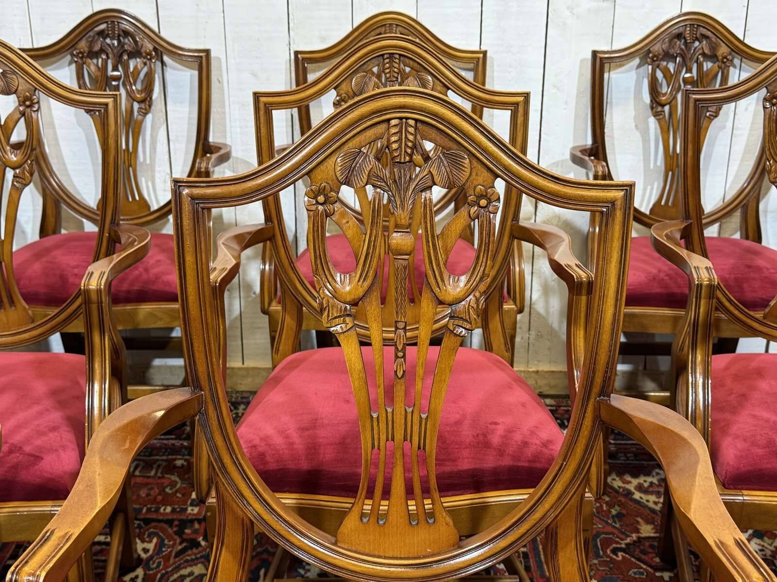 Set of 12 English Regency style beech armchairs from the 1970s.